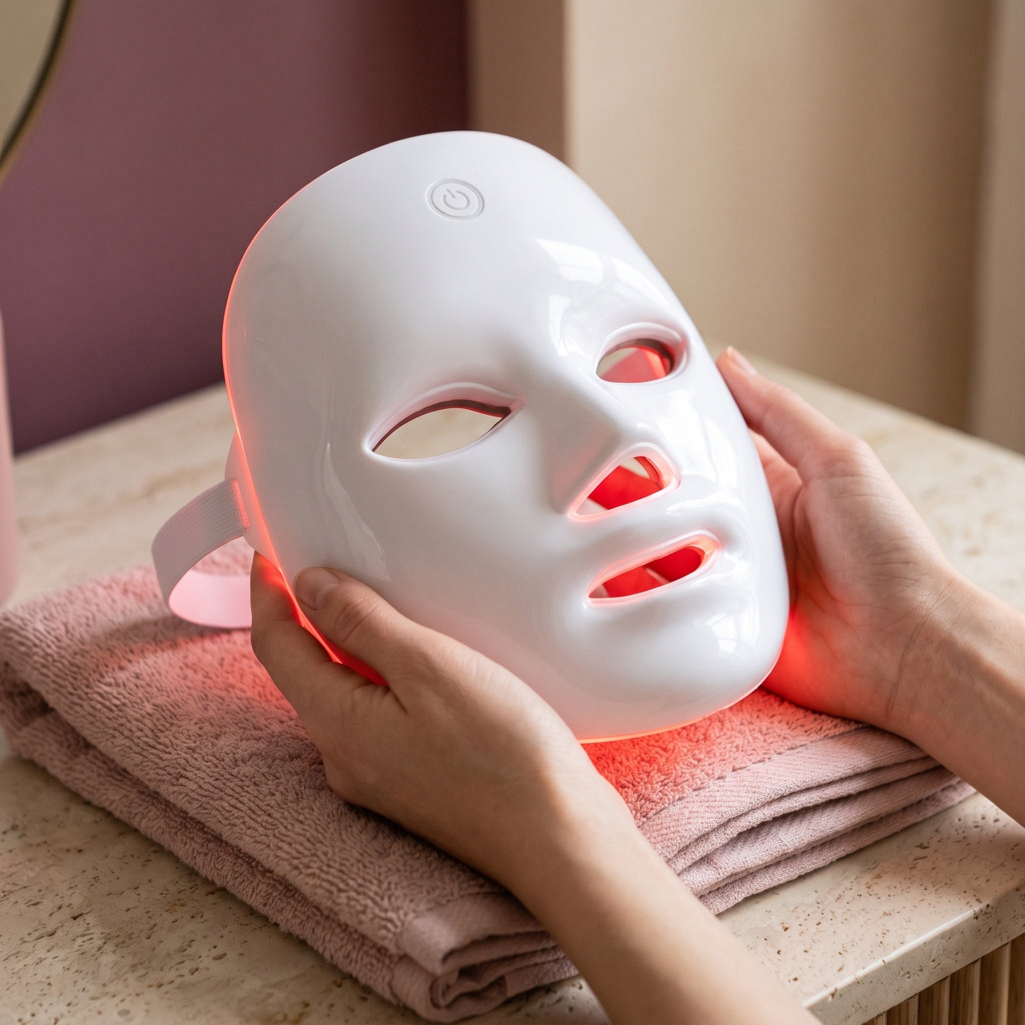 Glow Hour mask showing its glossy shell and rear strap