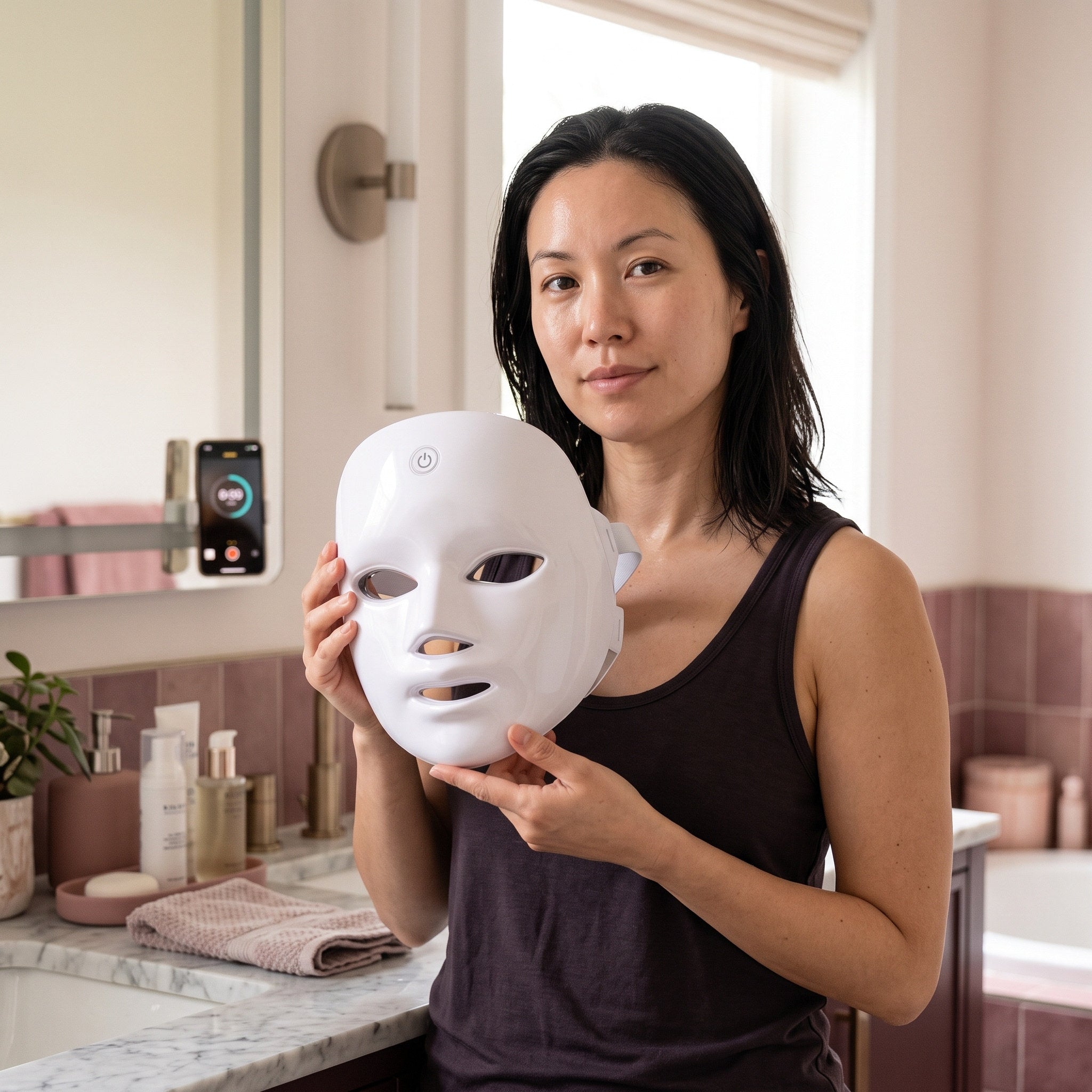 Glow Hour LED face mask in an at-home routine