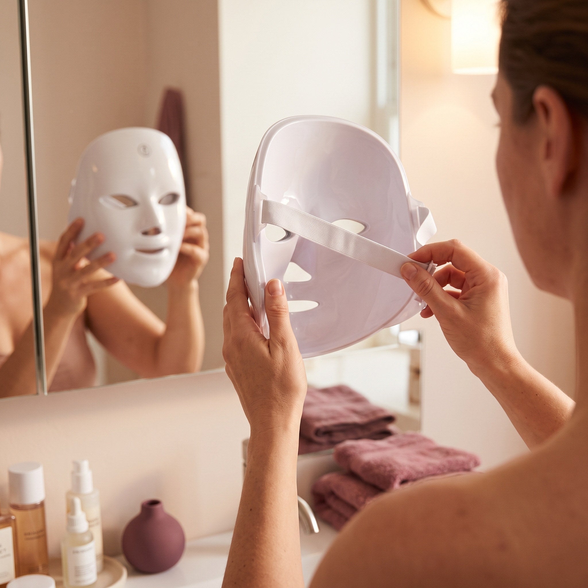 Glow Hour red-light routine and wearable mask details