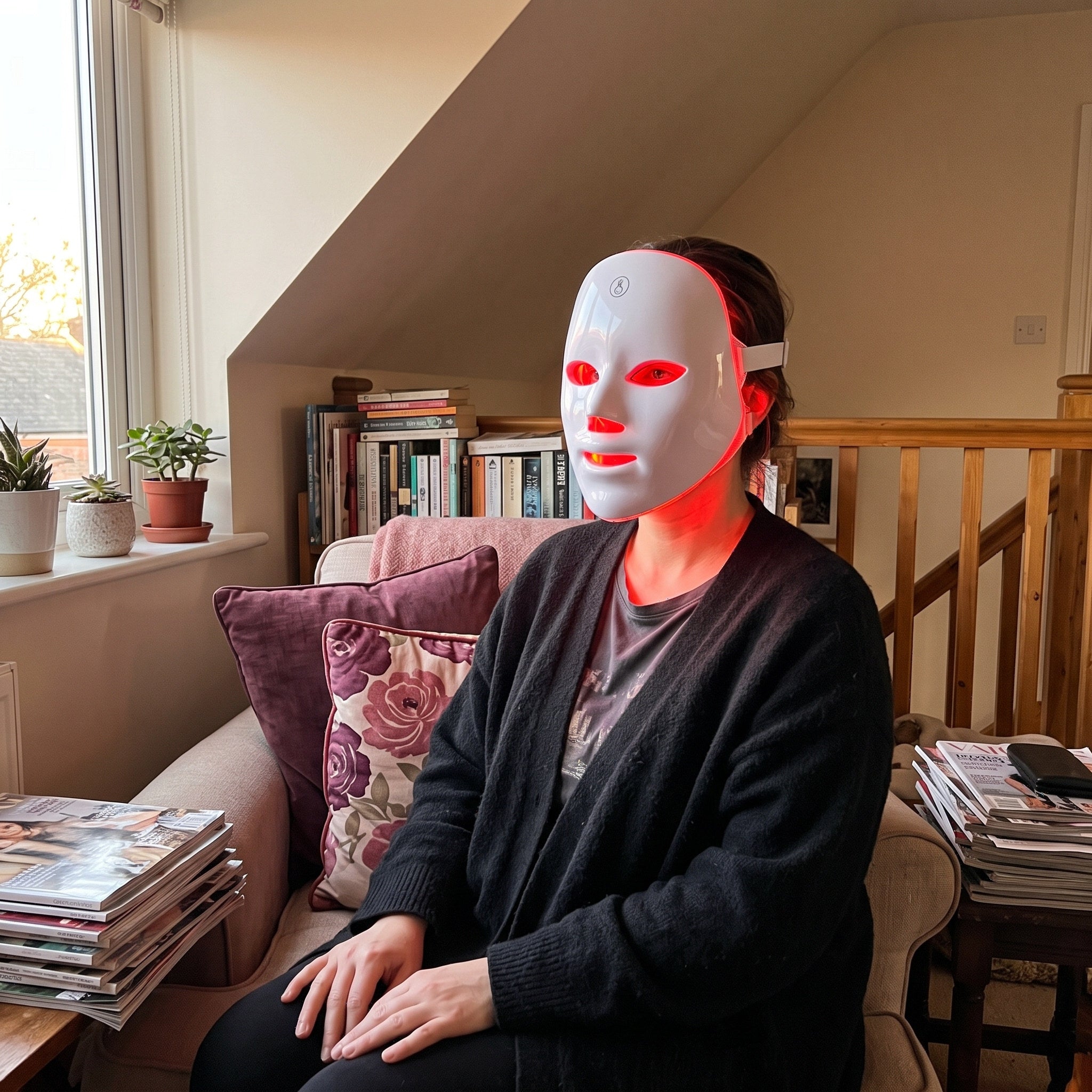 White Glow Hour LED face mask in an at-home self-care scene 3