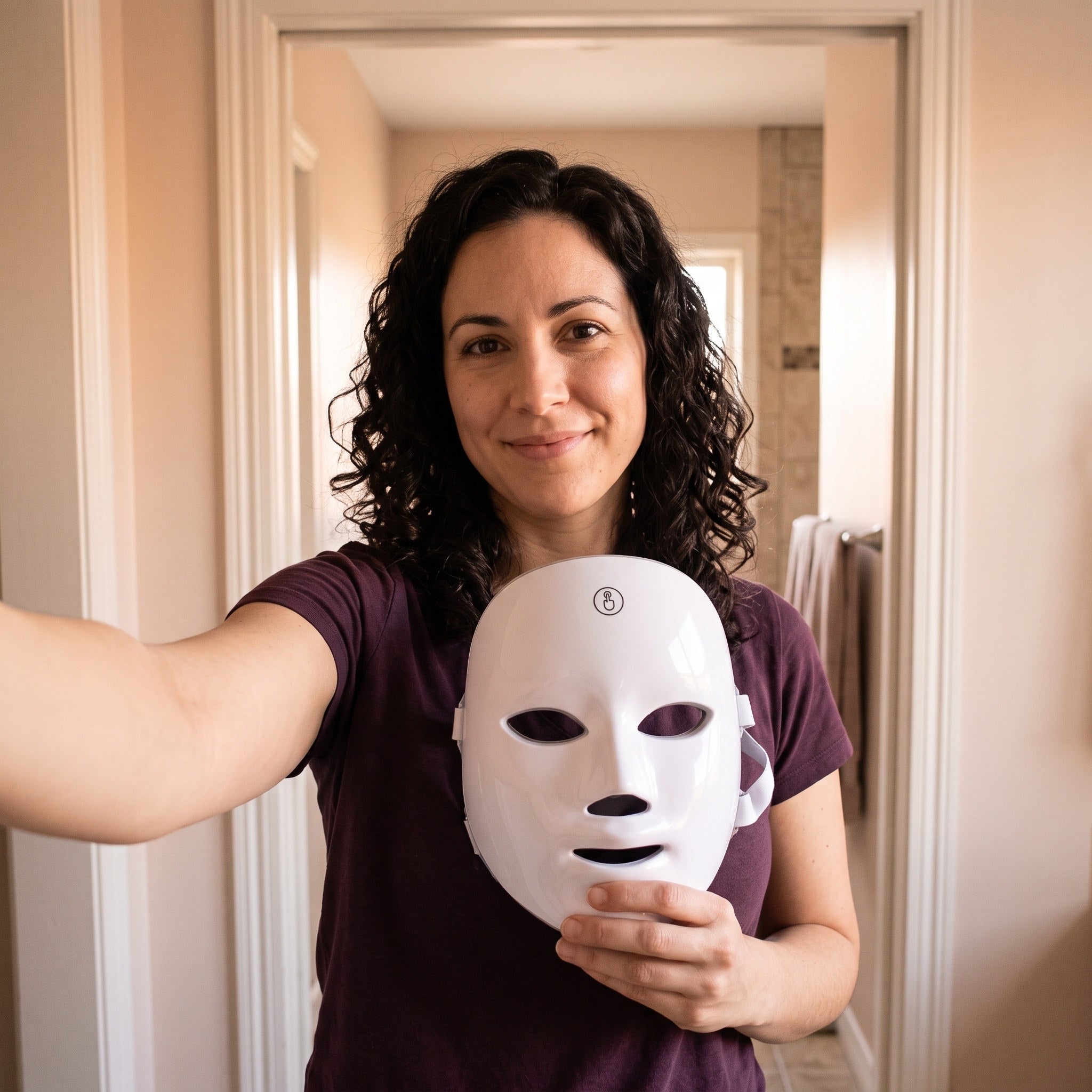 White Glow Hour LED face mask in an at-home self-care scene 4
