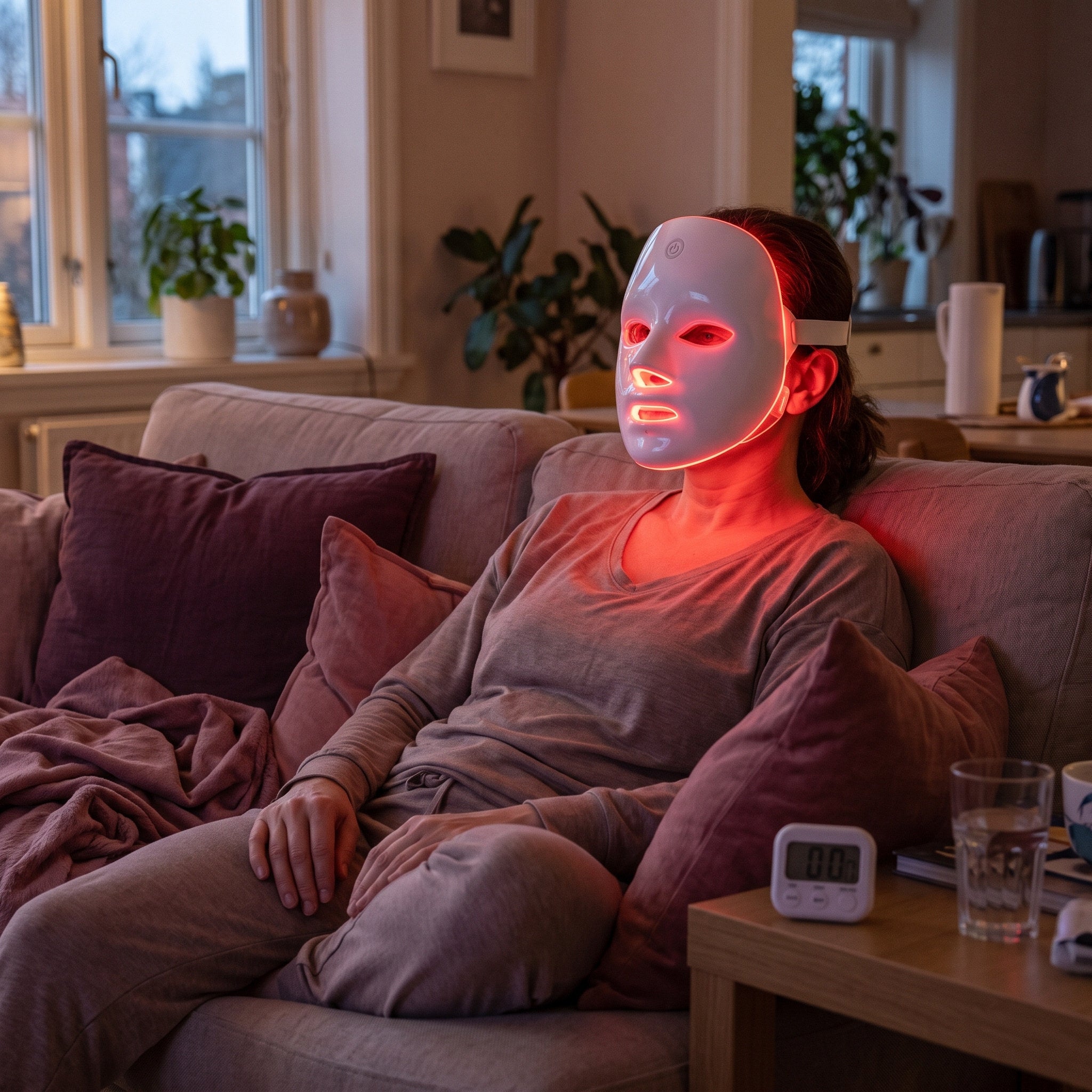 White Glow Hour LED face mask in an at-home self-care scene 9