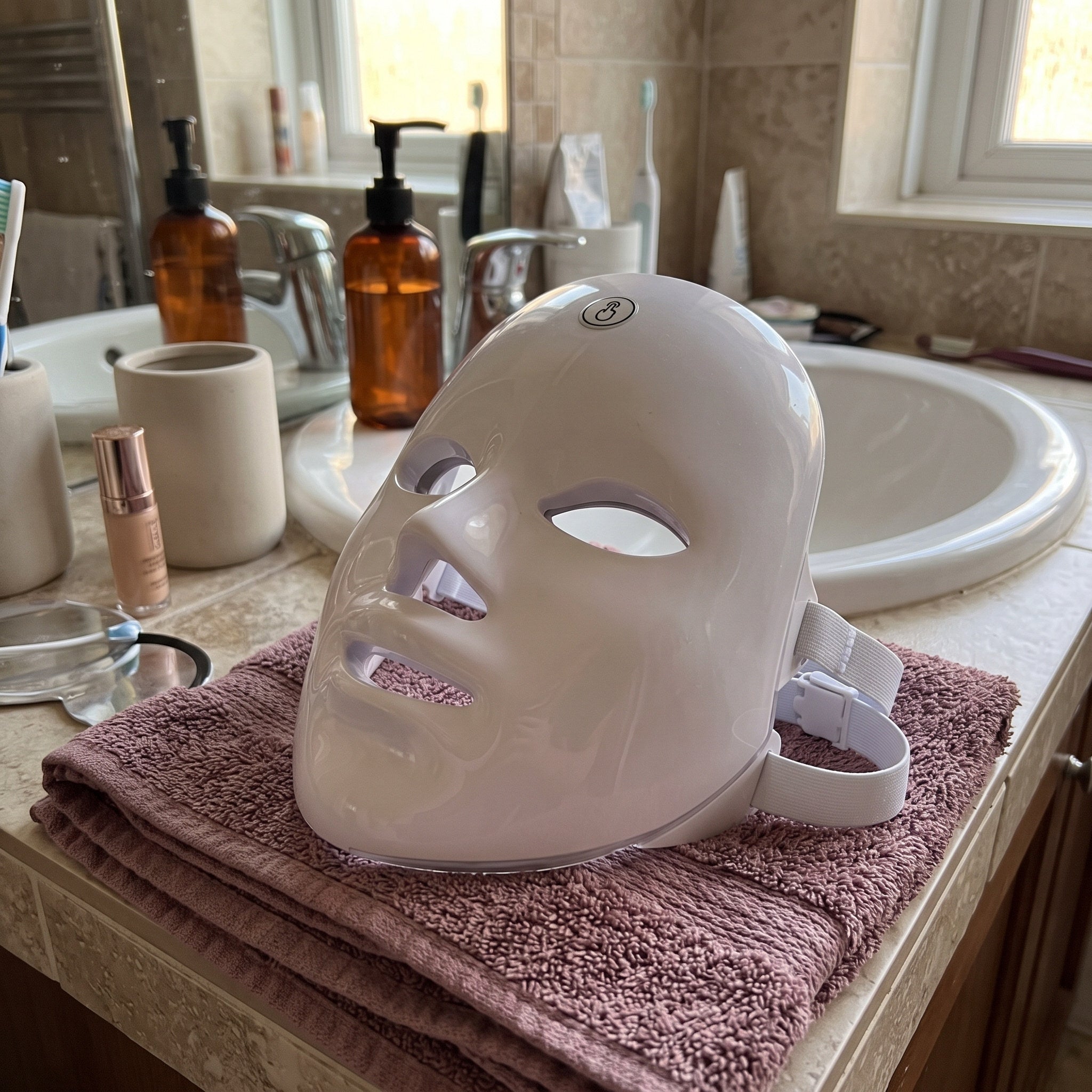 White Glow Hour LED face mask in an at-home self-care scene 11