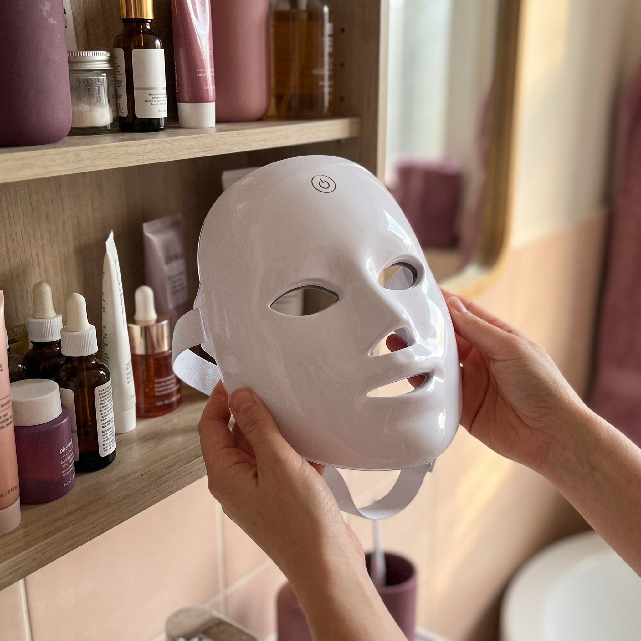 White Glow Hour LED face mask in an at-home self-care scene 13